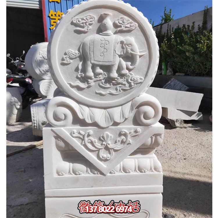 天然石材浮雕太平吉祥抱鼓石，點(diǎn)綴別墅門(mén)口