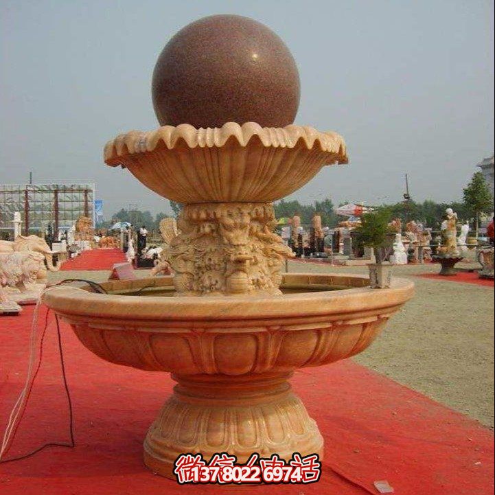 經(jīng)典中式風(fēng)水球，黃銹巖浮雕噴泉水