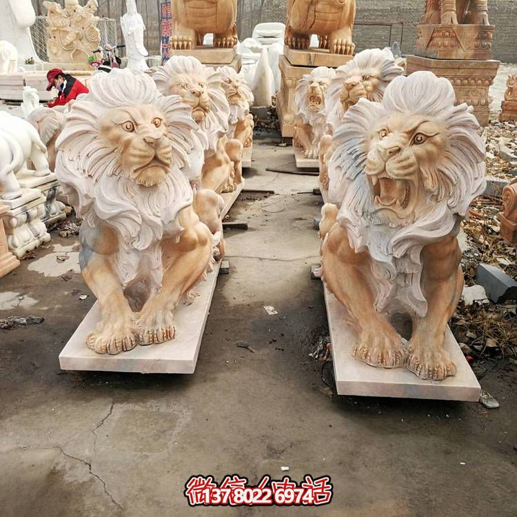 大理石石雕獅子雕塑，點(diǎn)綴晚霞紅園林景觀