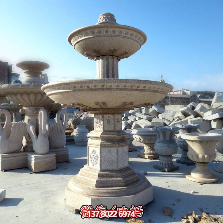 歐式黃銹石噴泉流水轉(zhuǎn)動(dòng)球，點(diǎn)綴酒店會(huì)所景觀