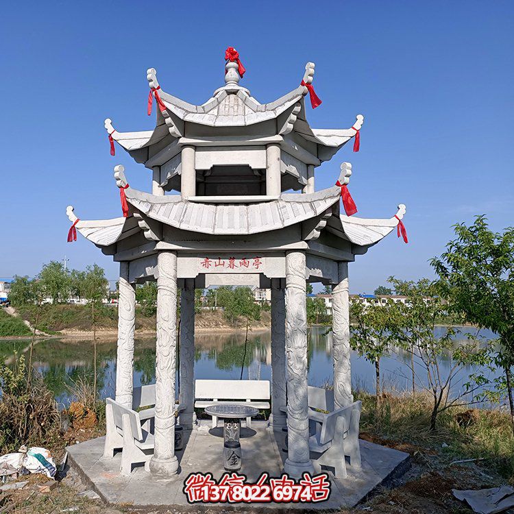 古典風(fēng)格仿古青石二層涼亭，提升園林戶外休息體驗(yàn)