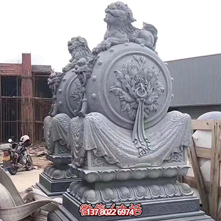 精美大理石石雕抱鼓雕塑，添彩戶外園林景觀