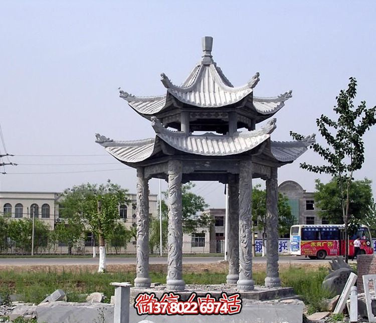 精美古建筑雕塑雙層涼亭，為公園廣場(chǎng)注入古典風(fēng)情