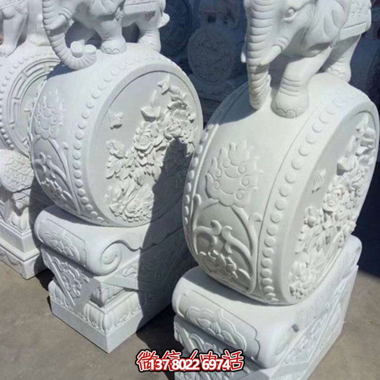 漢白玉小象石雕抱鼓，為您的別墅庭院增添優(yōu)雅氣息