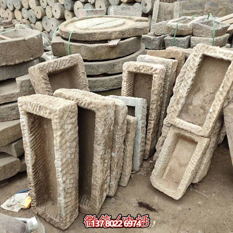 經(jīng)典石雕老石槽，點綴青石園林景觀