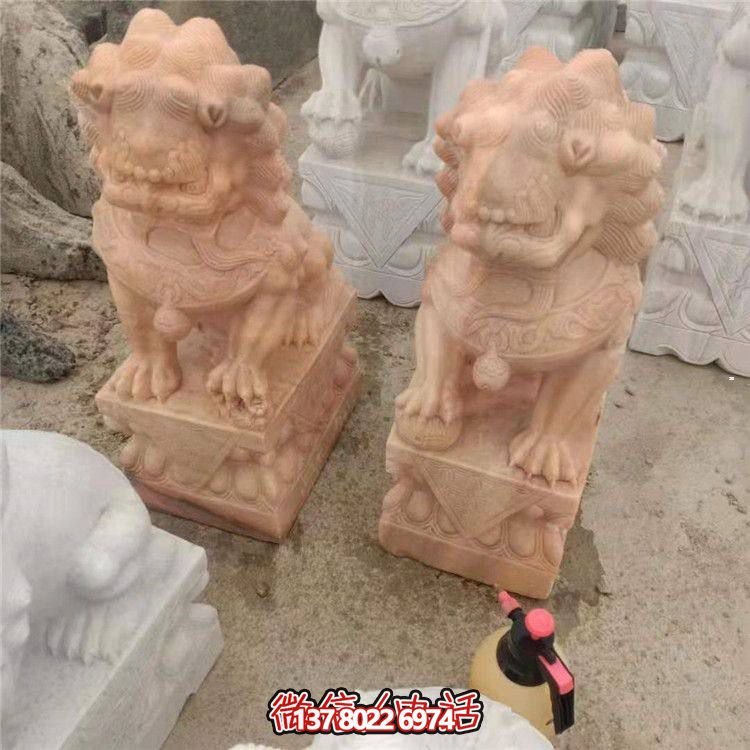 獅子雕塑，紅晚霞染大理石庭院戶外裝飾