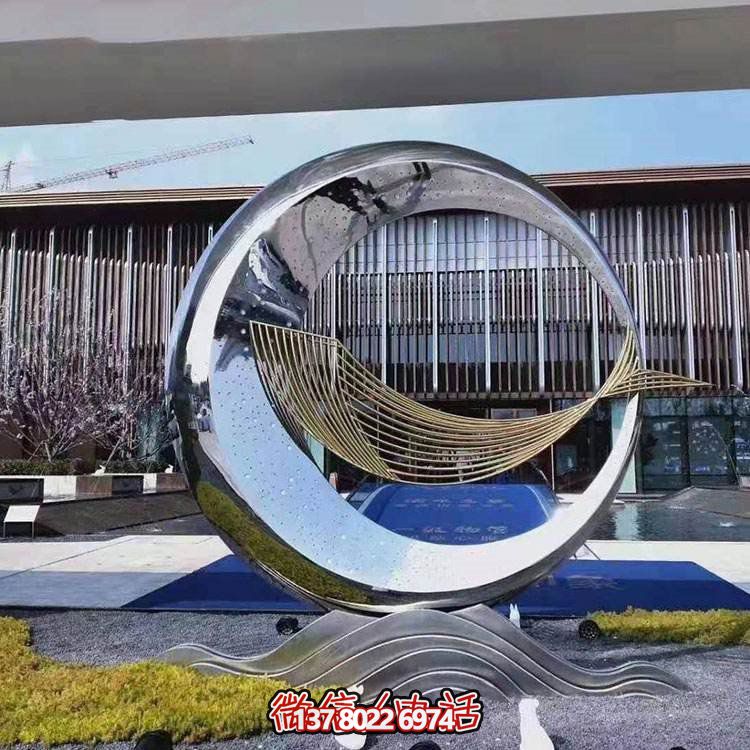 精美不銹鋼圓環(huán)雕塑，給酒店、售樓部帶來流水擺件