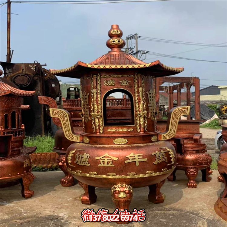 純銅寶香爐，室內(nèi)祠堂浮雕擺放裝飾
