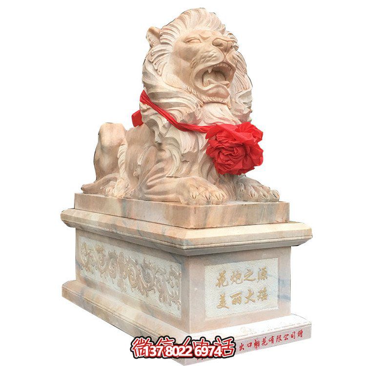 獅子大理石雕塑擺件，精美園林景觀裝飾