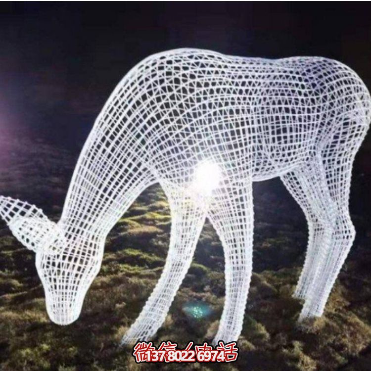 鏤空不銹鋼幾何梅花鹿雕塑，創(chuàng)意戶外擺件