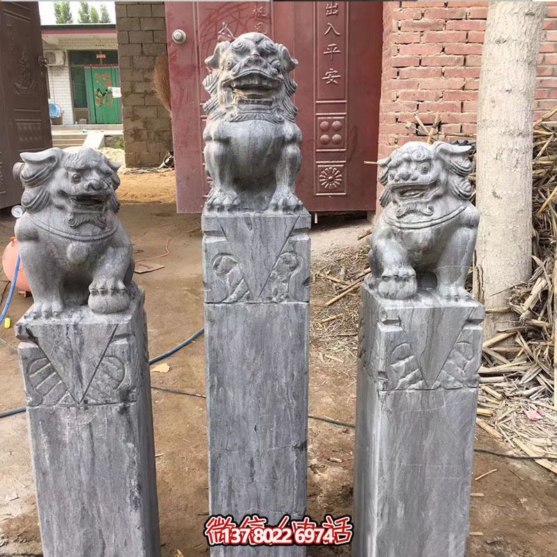 經(jīng)典仿古石獅子拴馬柱擺件，點(diǎn)綴園林