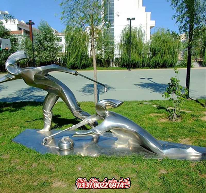 不銹鋼冰壺雕塑，點綴小區(qū)花園，創(chuàng)造休閑運動空間