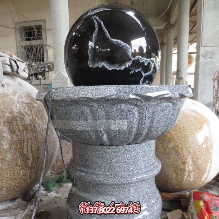 石雕噴泉、花崗巖風水球、蓮花底座裝飾