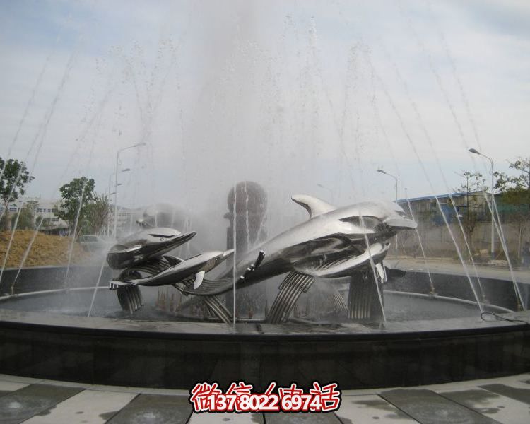 不銹鋼海豚雕塑，裝飾現(xiàn)代廣場的水景