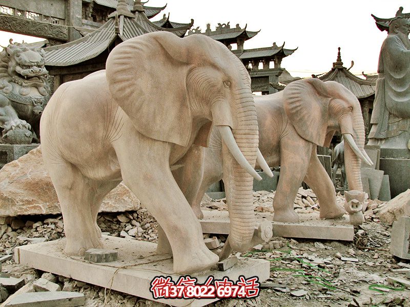 精美大理石石雕大象雕塑，美化戶外園林景區(qū)