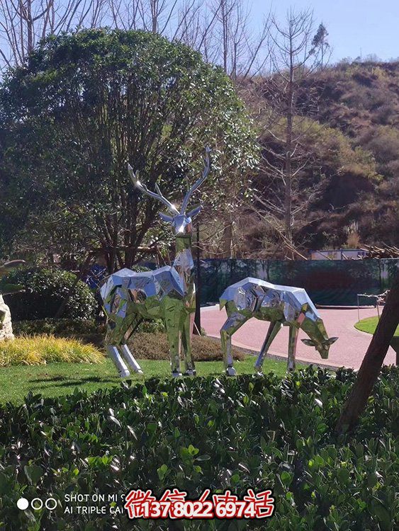 不銹鋼幾何雕塑——梅花鹿，點綴戶外公園