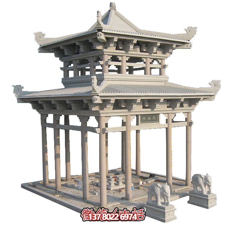 古典多角涼亭建筑大氣，石雕精美，園林景觀完美