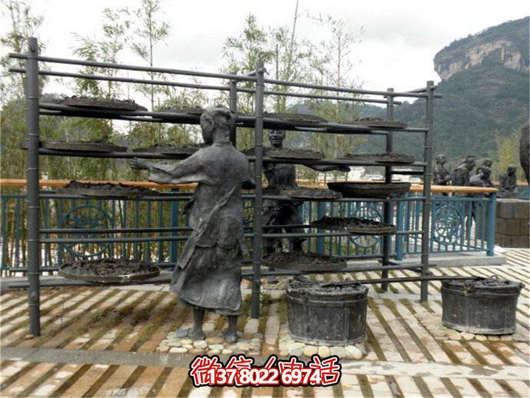 玻璃鋼仿真茶文化雕塑，大型戶外曬銅人物