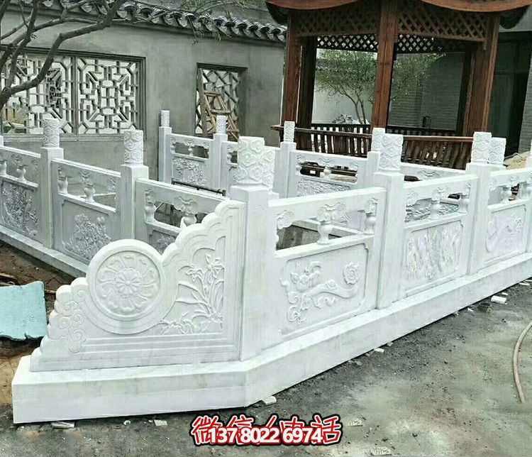 唯美古典庭院，池塘裝飾雕塑，漢白玉欄桿