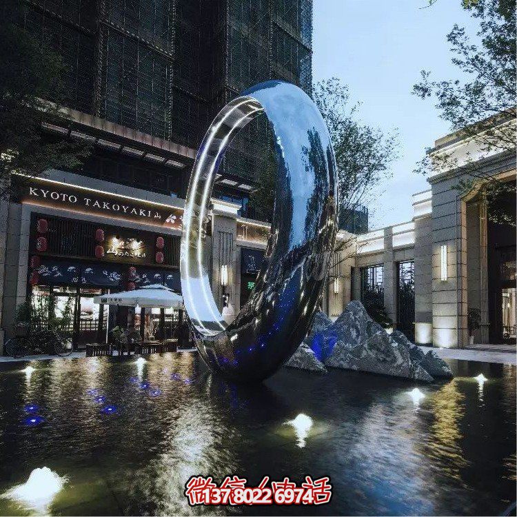 不銹鋼圓環(huán)，水景噴泉裝飾燈光雕塑
