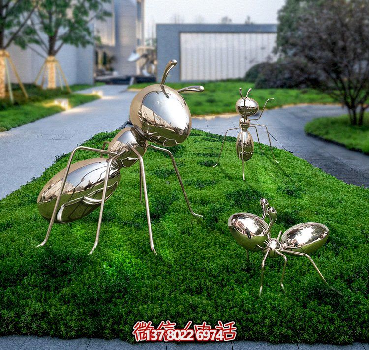 不銹鋼鏡面螞蟻，小區(qū)綠化帶裝飾動物擺件