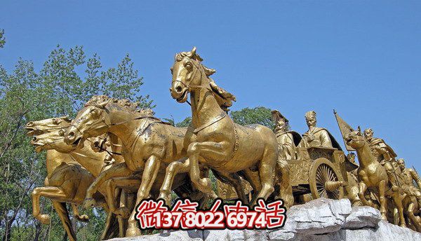 博物館廣場(chǎng)仿古漆金黃銅馬車(chē)雕塑